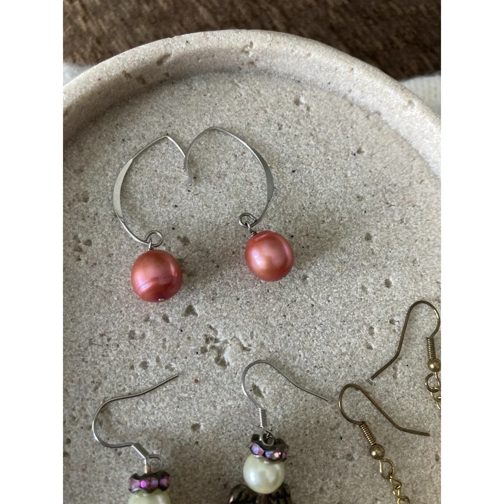 Dangle Earrings Set Of 4 Faux Pearl Angel Artsy Orange Bead Boho Artisan‎ Pink